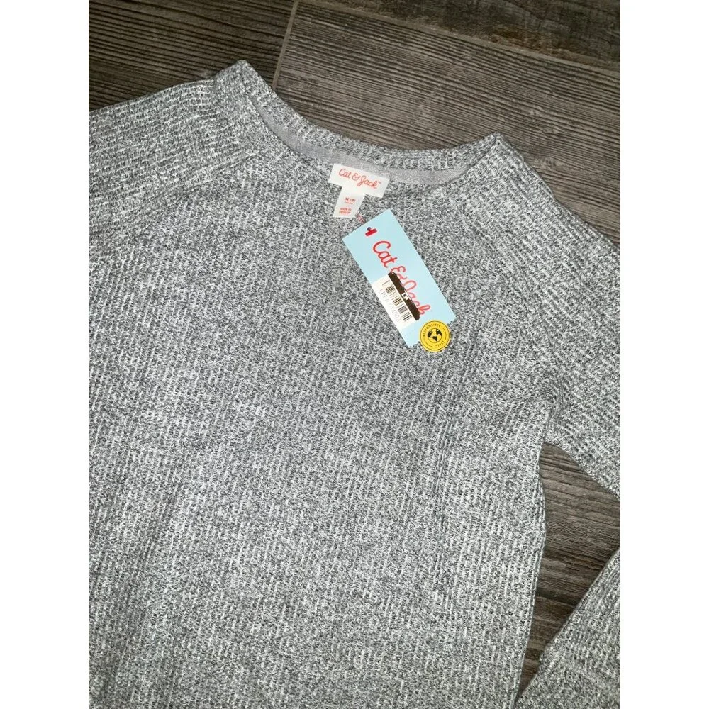 Cat & Jack Cozy Waffle Pullover - Heather Grey size Medium (8)